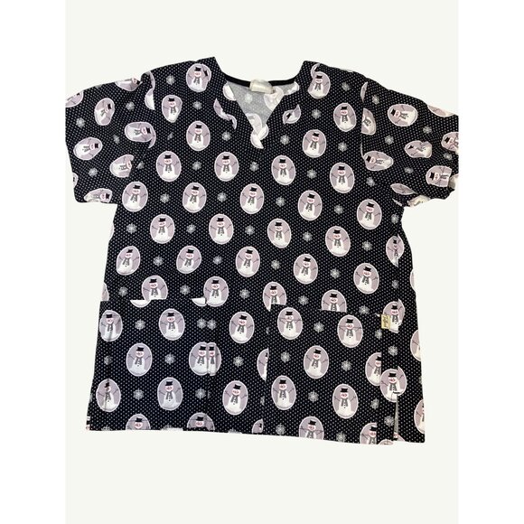Tafford Women's Nurse Scrub Top Snowman Print  100% Cotton - Picture 3 of 10